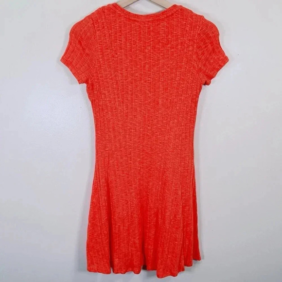 Anthropologie Dolan Ribbed Vneck Short Sleeve Fit And Flare Coral Dress - Picture 13 of 13